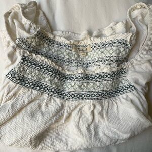 Madewell Peasant Blouse White Green Embroidered size Large